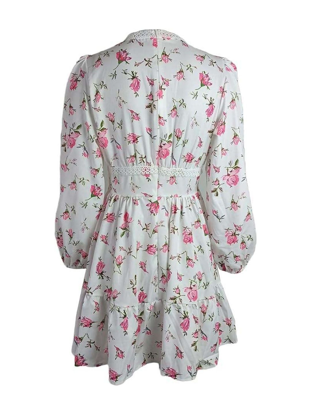 Floral Print Puff Sleeve Ruffled Fit & Flare Mini Dress