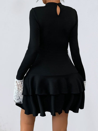 Women's Black Ruffled Fit & Flare Mini Dress Blend