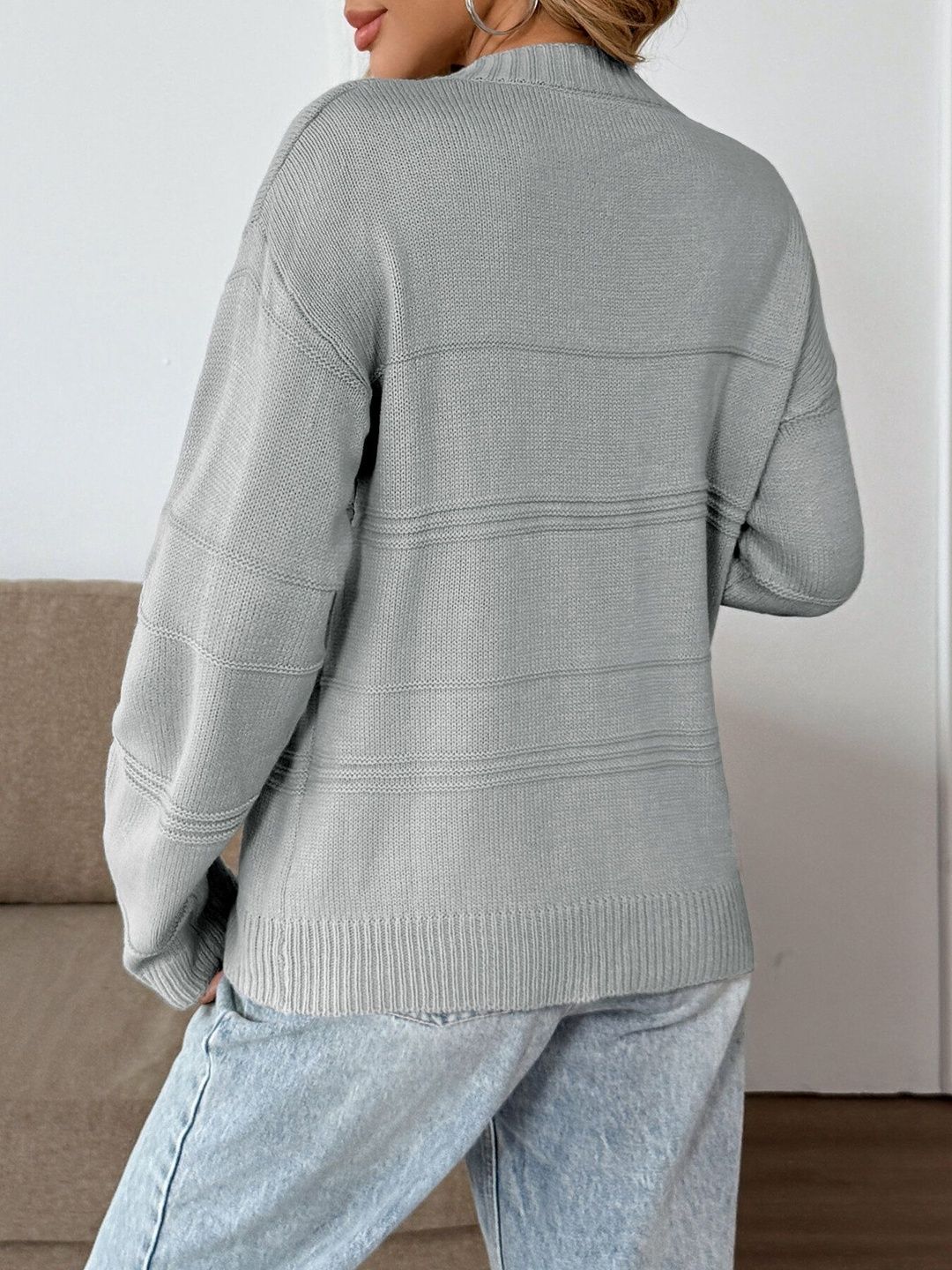 Women's Grey Pullover Blend Printed Regular Fit