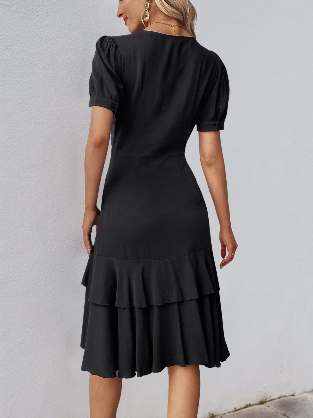 Puff Sleeve Ruffled Dress