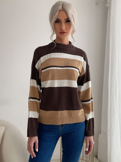 Striped Pullover in Brown Style 573 - Nowi Korean Fashion