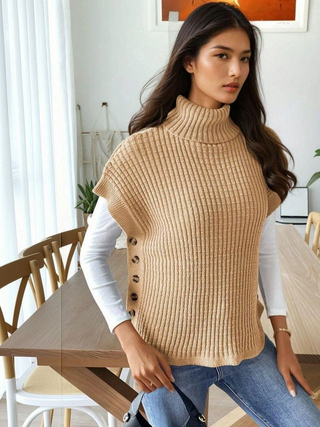 Ribbed Sweater Vest in Brown acrylic Style 395 - Nowi Korean Fashion