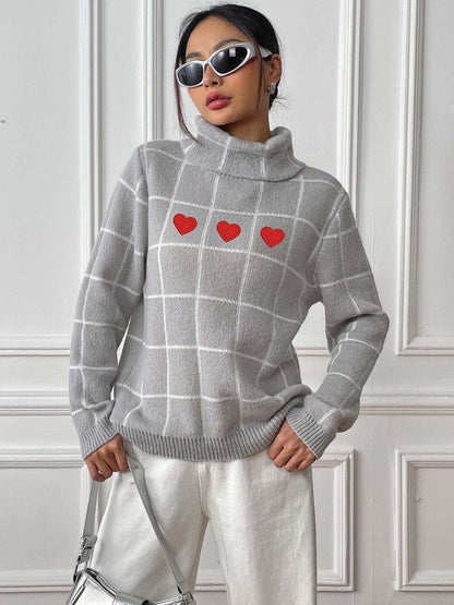 Checked Pullover in Grey acrylic - Nowi Korean Fashion