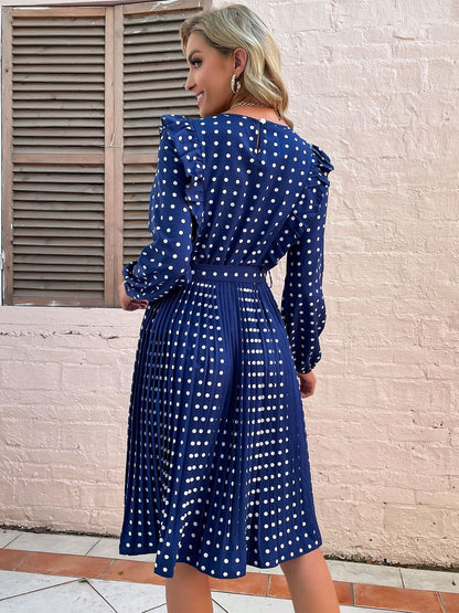 Women's Blue Nowi Polka Dot Print Fit & Flare Midi Dress