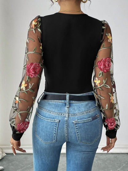 Embroidered V-Neck Bodysuit