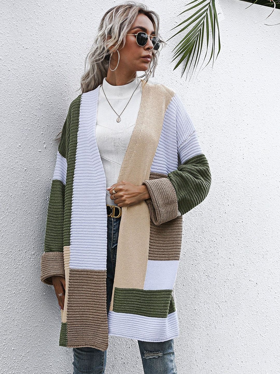 Women's Green Colourblocked Cardigan