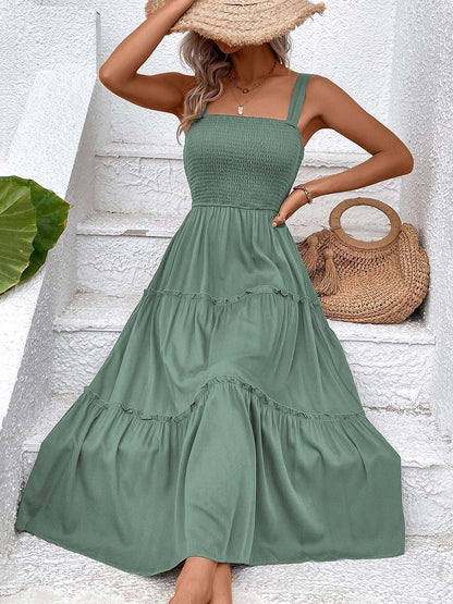 Women's Green Fit & Flare Midi Dress Blend Printed