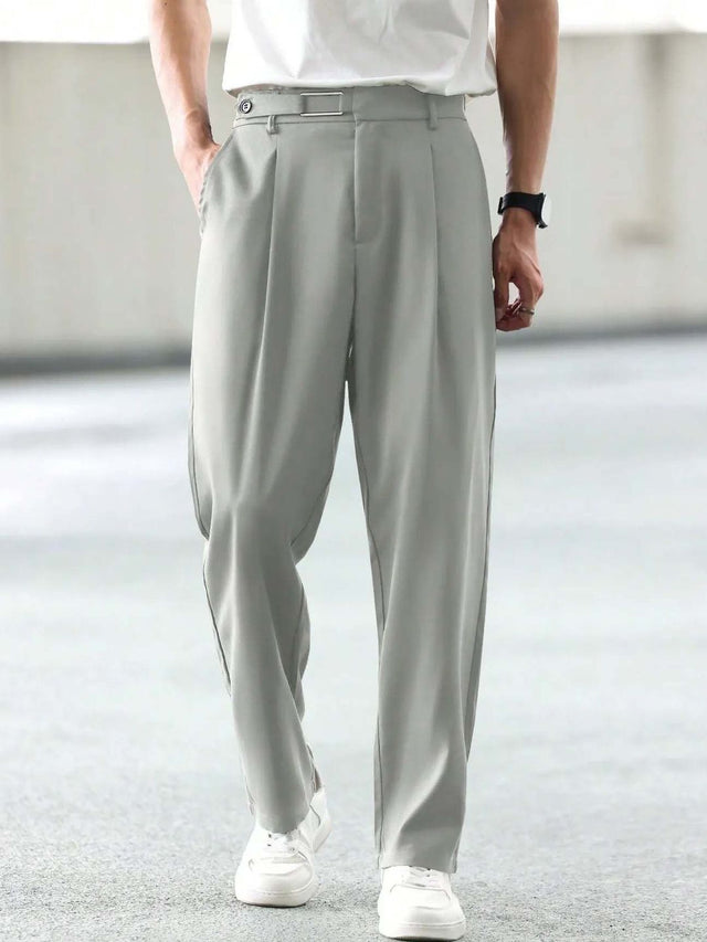 Men Straight Fit Wrinkle Free Pleated Trousers