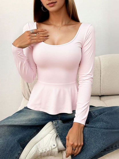 Women's Pink Cotton Peplum Top