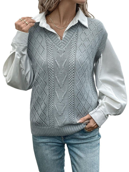 Argyle Sweater Vest in Grey - Nowi Korean Fashion