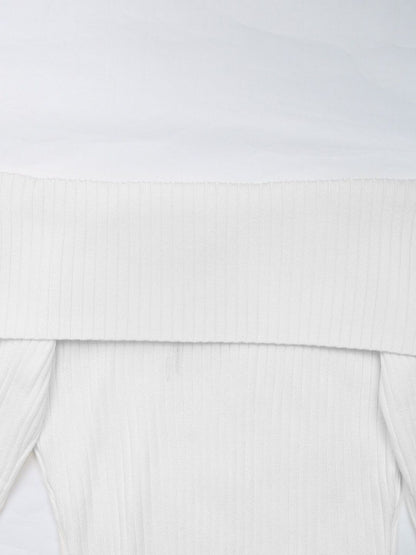 Women's White Ribbed Pullover Blend