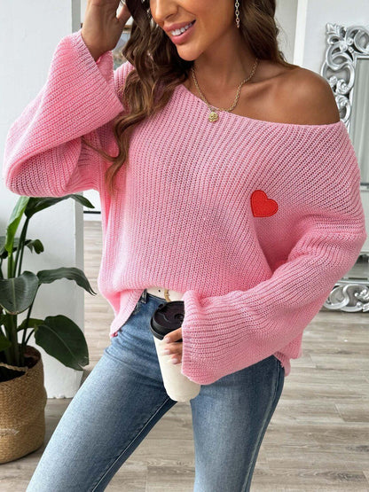 Women Ribbed Pullover with Applique Detail