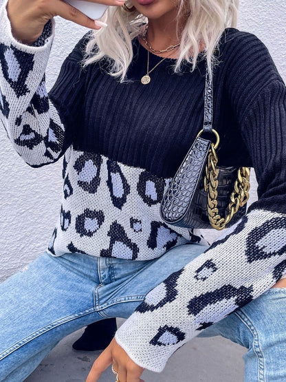 Women's Black Animal Colourblocked Pullover Blend