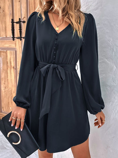 Women's Black Puff Sleeve Fit & Flare Dress Blend Printed