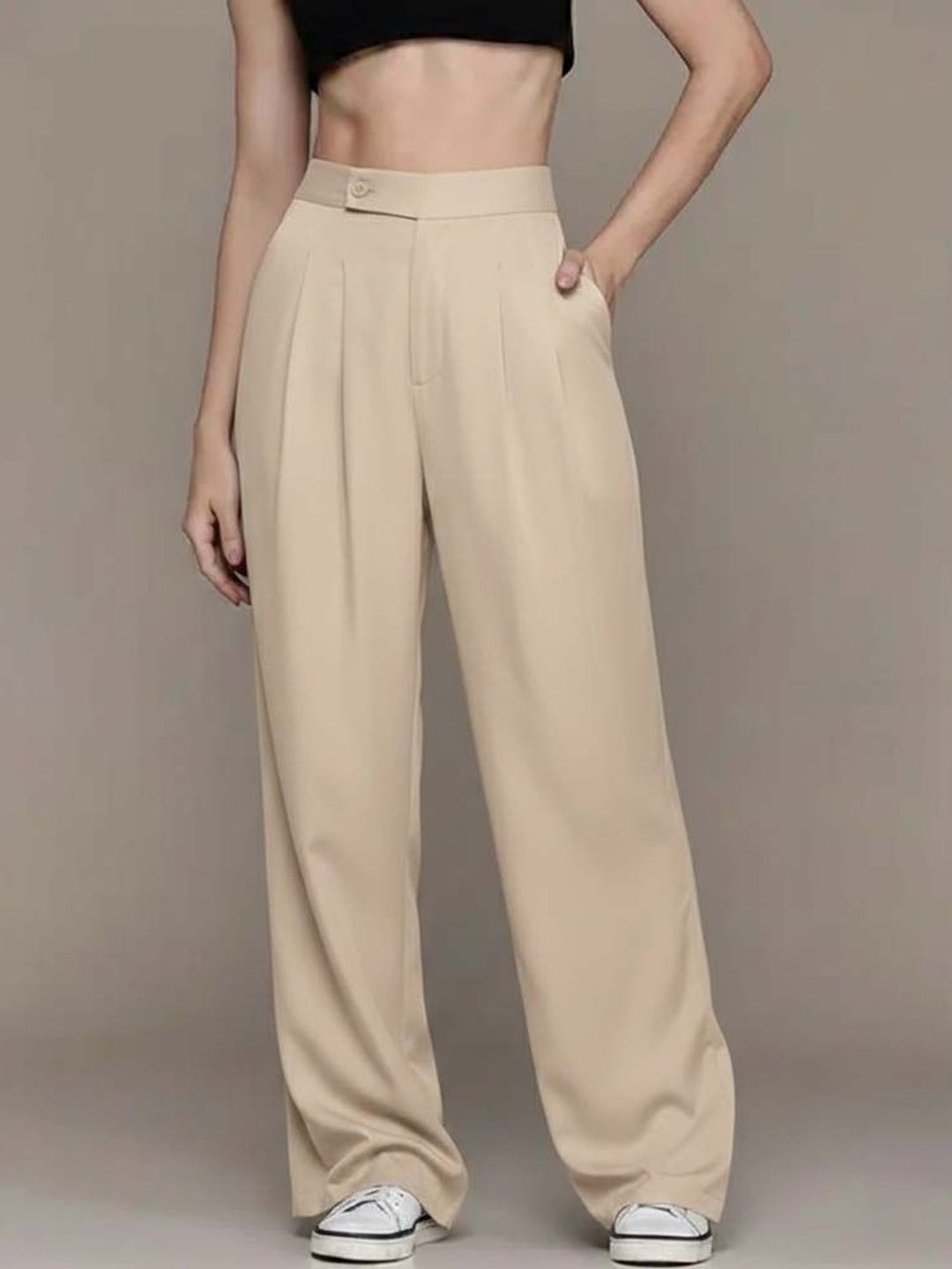 Women High-Rise Wrinkle Free Pleated Trousers