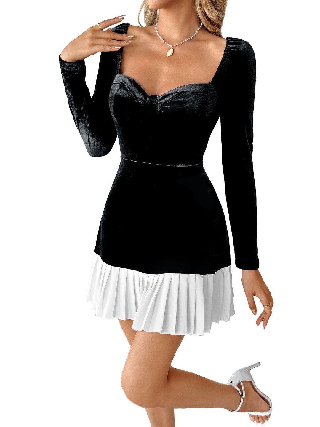 Fit & Flare Mini Dress in Black Style 506 - Nowi Korean Fashion
