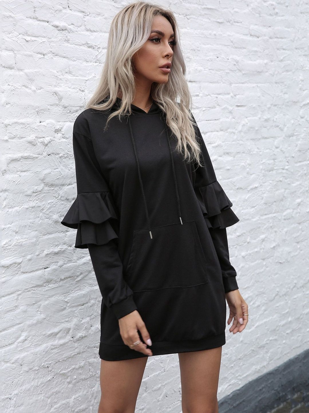 Hooded Sweatshirt in Black Cotton Style 244 - Nowi Korean Fashion