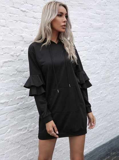 Hooded Sweatshirt in Black Cotton Style 244 - Nowi Korean Fashion
