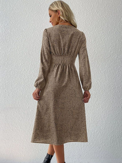 Women's Brown Print A-Line Midi Dress