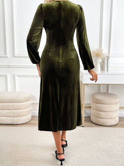 Women's Brown Nowi Puff Sleeve Sheath Midi Dress