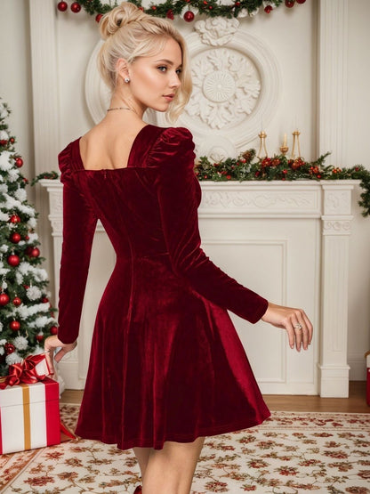 NOWI Puff Sleeve Fit & Flare Mini Dress