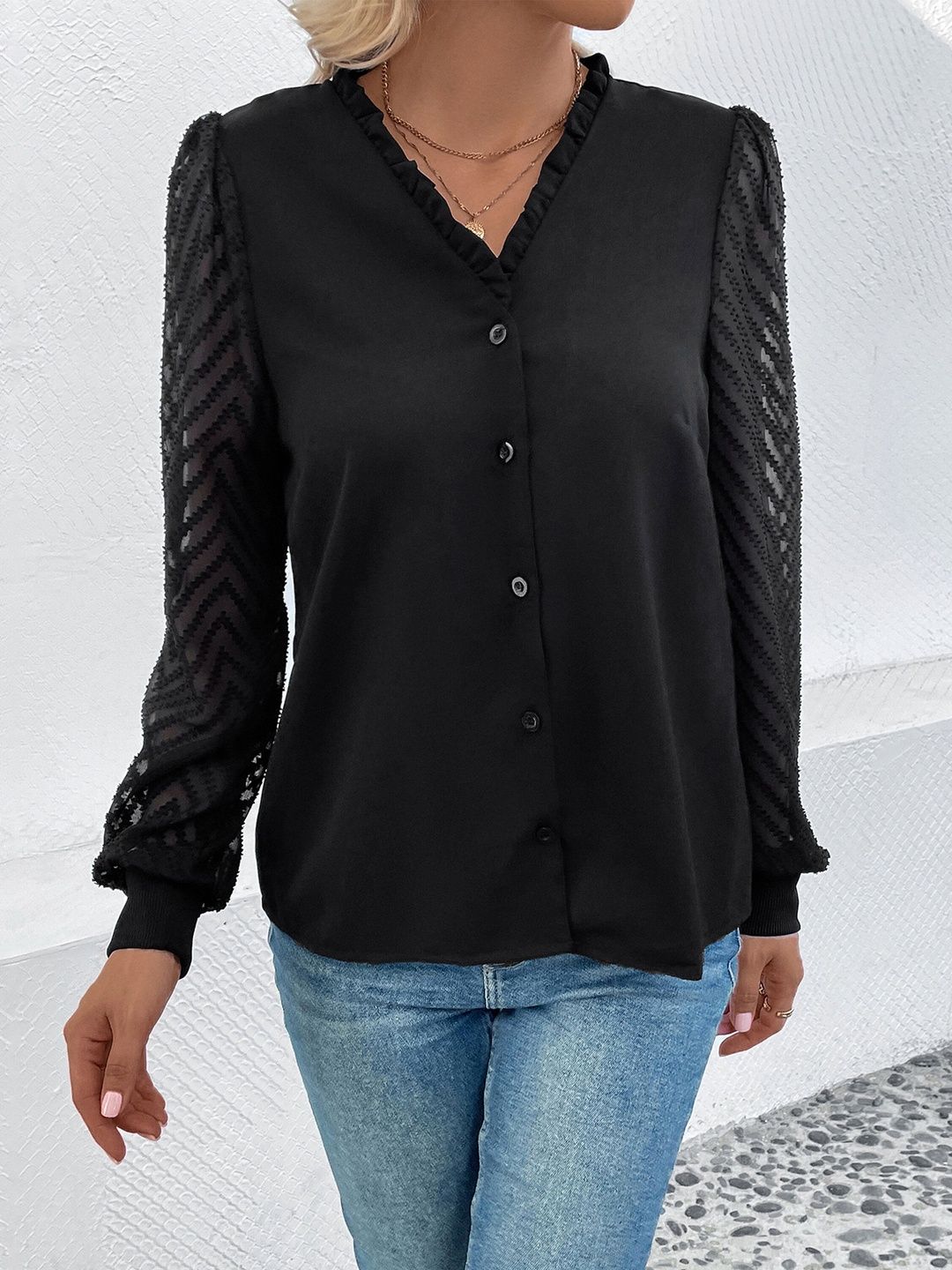 Women Semi Sheer Casual Shirt