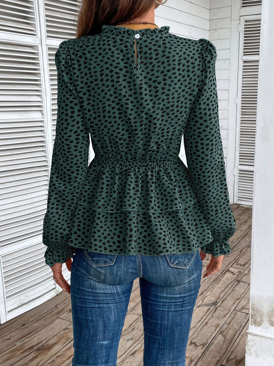 Women's Green Stylish Smocked Peplum Top