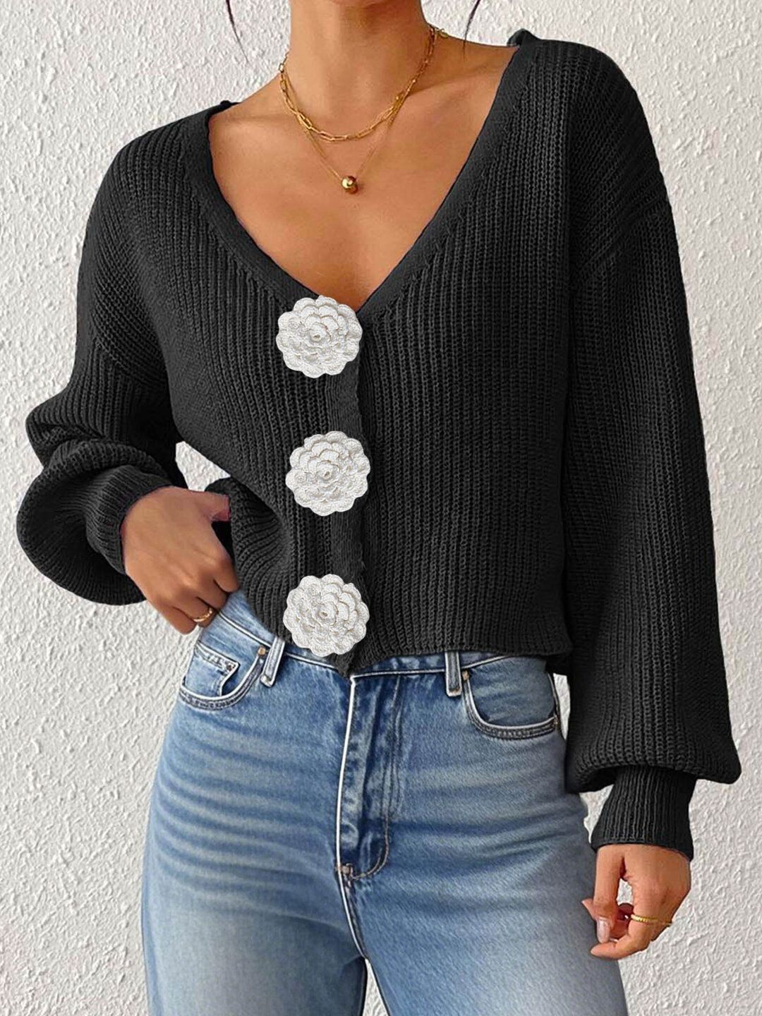 Women Ribbed Crop Cardigan