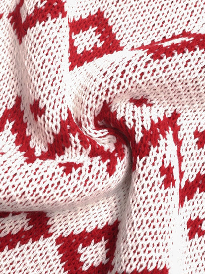 Women's White Fair Isle Printed Pullover Blend Regular Fit
