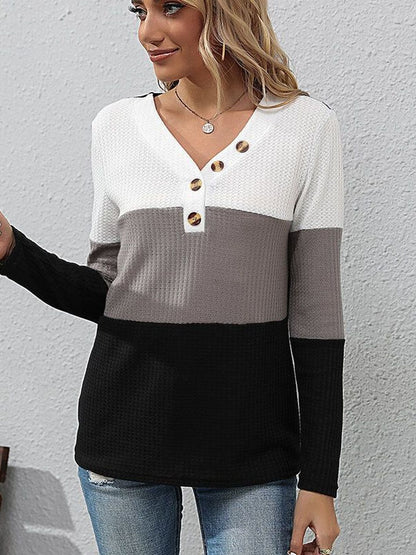 Women Colourblocked V-Neck T-shirt