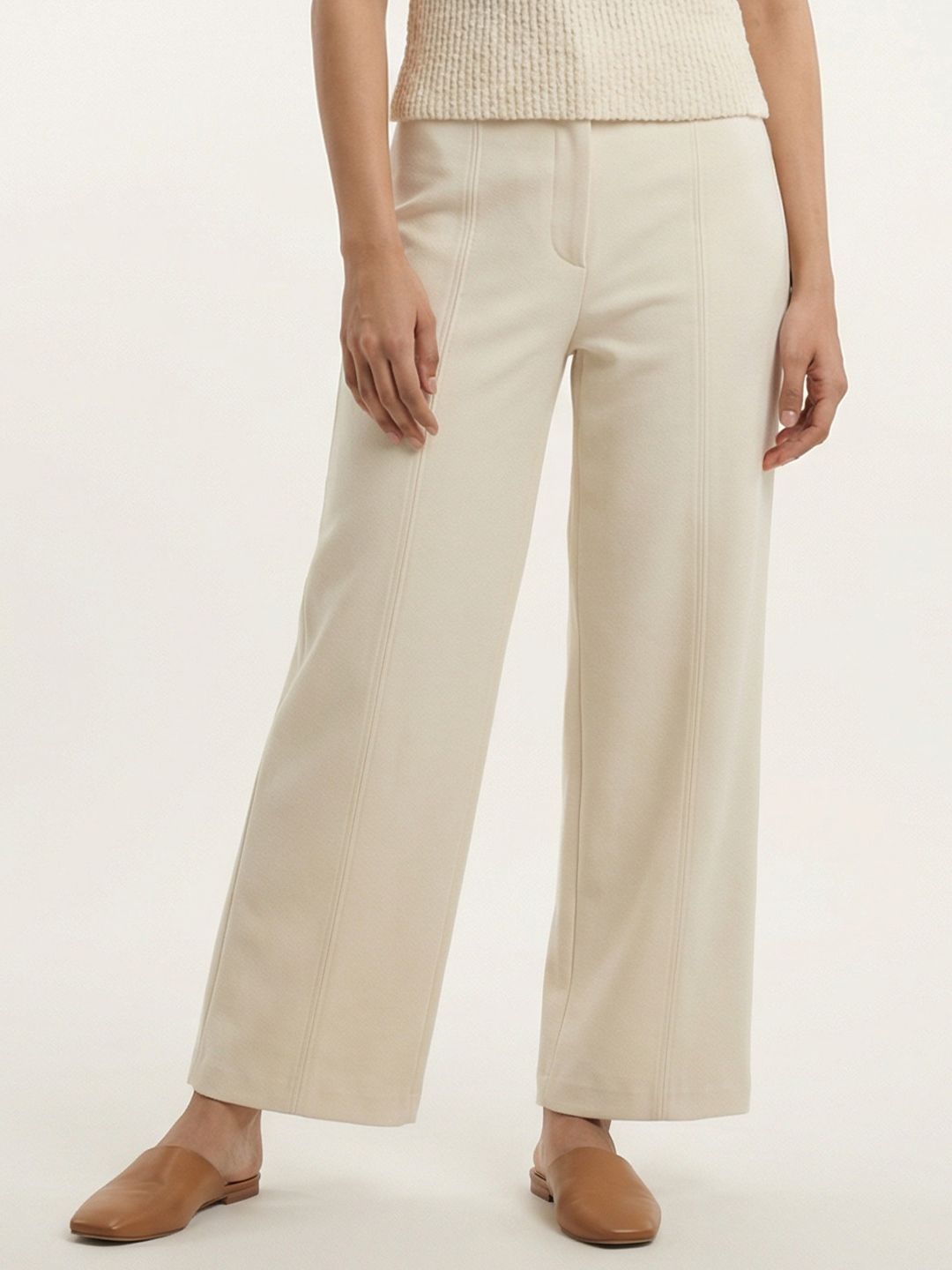 Women Straight Fit High-Rise Pleated Trousers