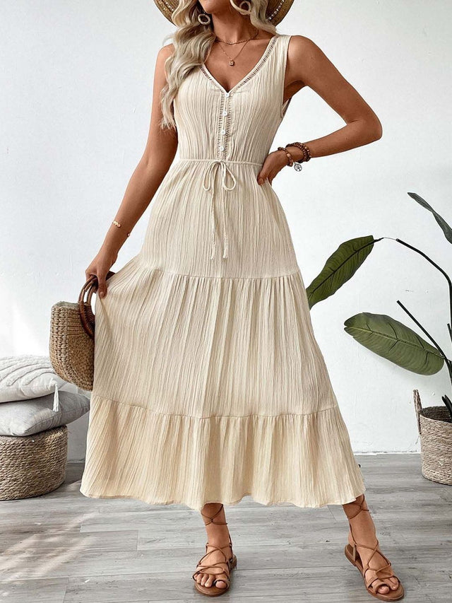 Maxi Dress in Beige cotton - Nowi Korean Fashion