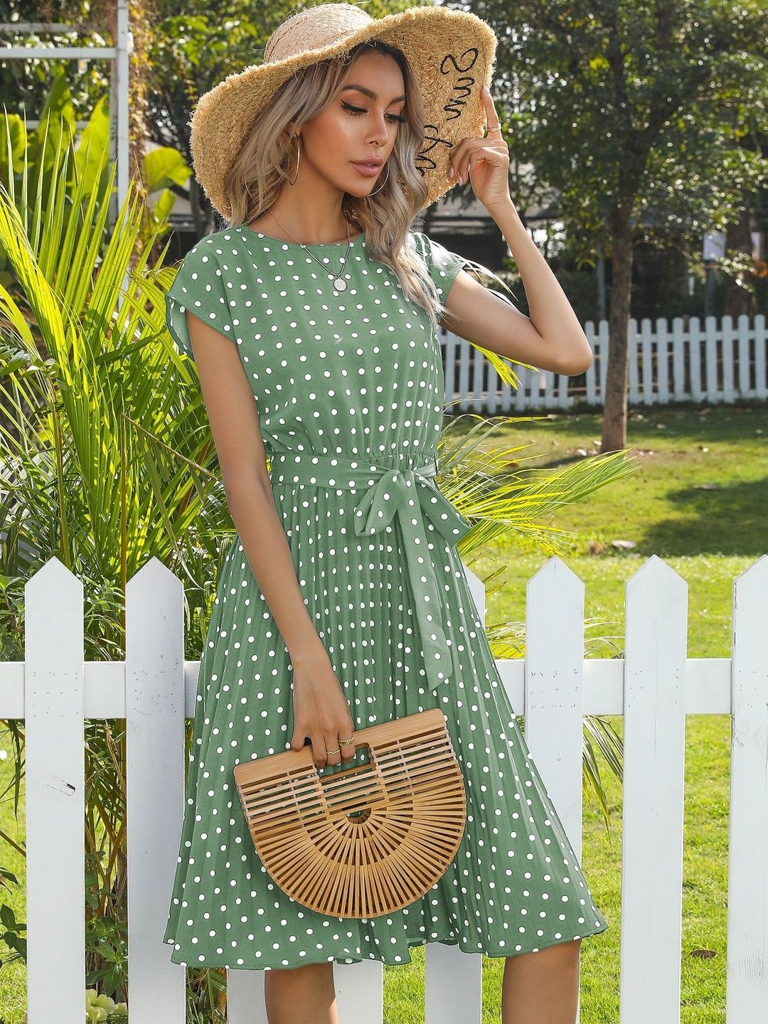 Polka Dot Print Fit & Flare Midi Dress