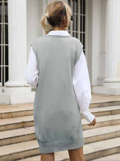 Women's Grey Cable Knit Sweater Vest Printed Regular Fit