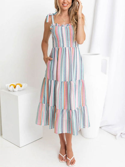 Striped A-Line Midi Dress