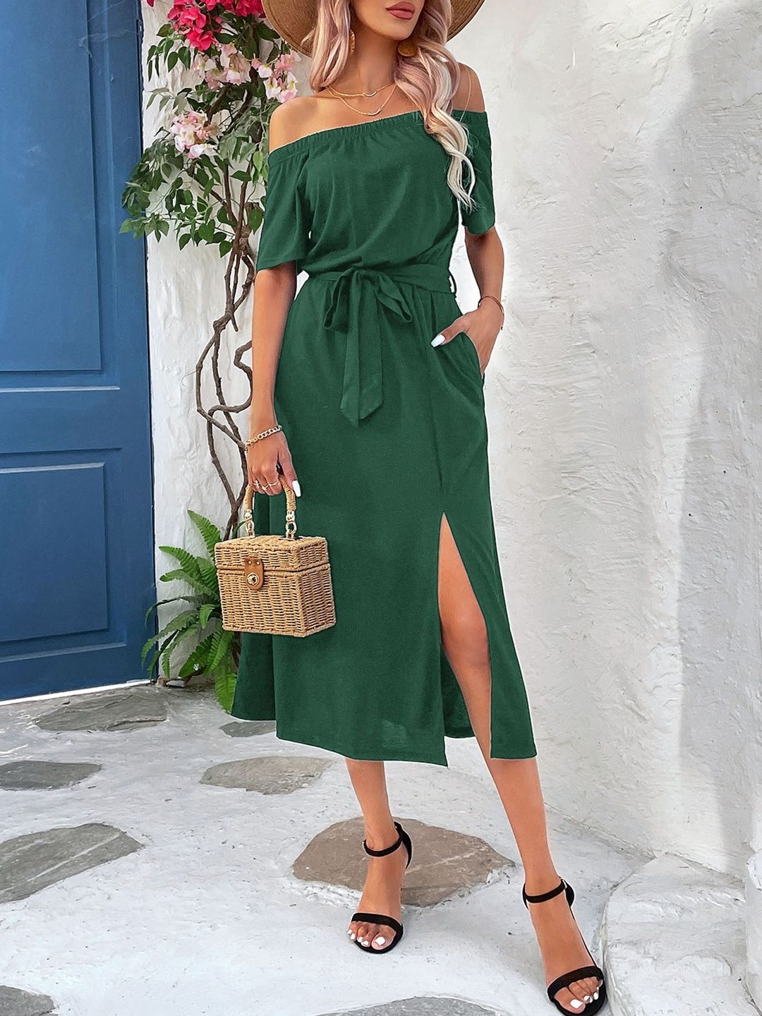 Off-Shoulder A-Line Midi Dress