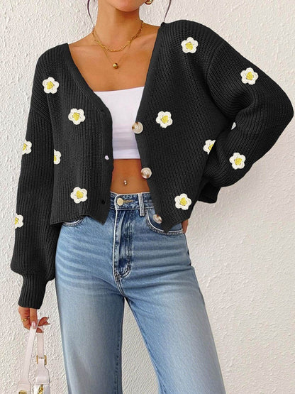 Women Floral Crop Cardigan with Embroidered Detail
