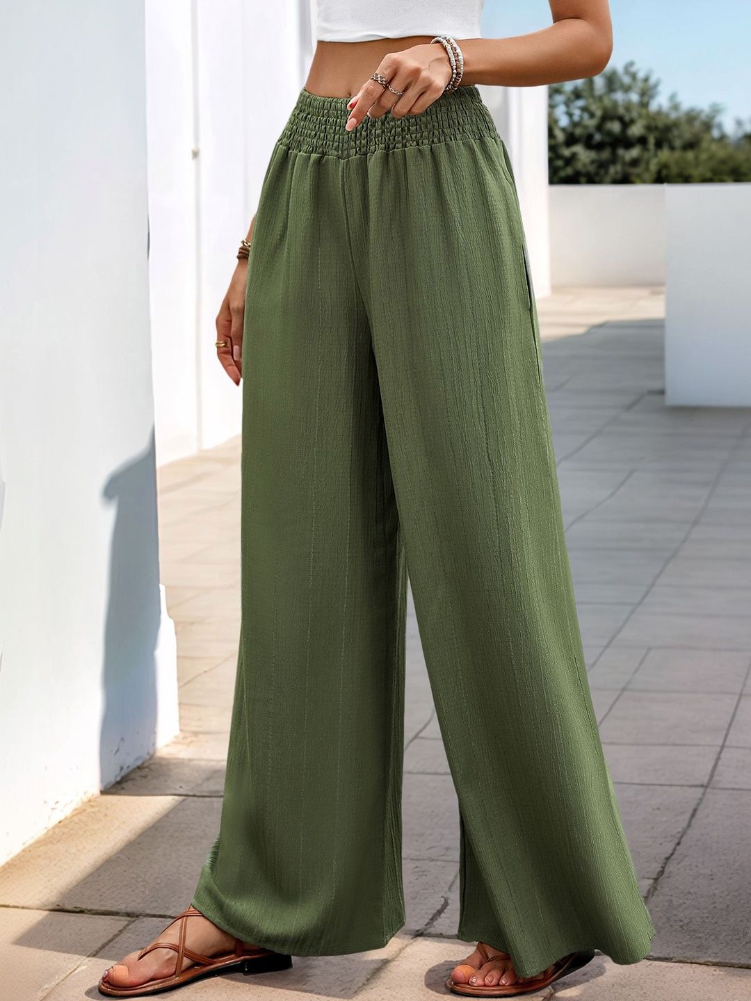 Women Textured Loose Fit Non Iron Trousers