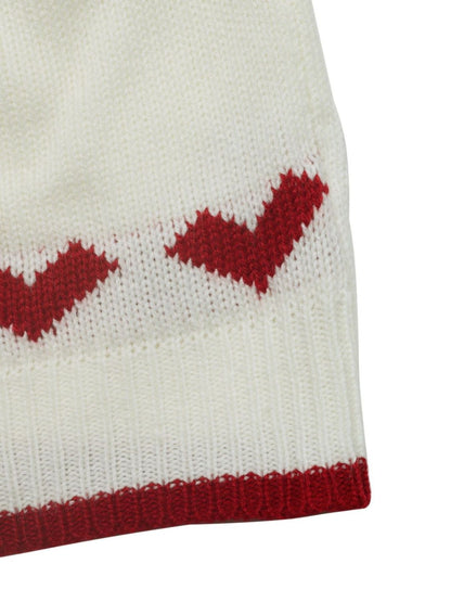 Women's White Heart Printed Acrylic Pullover Sweaters