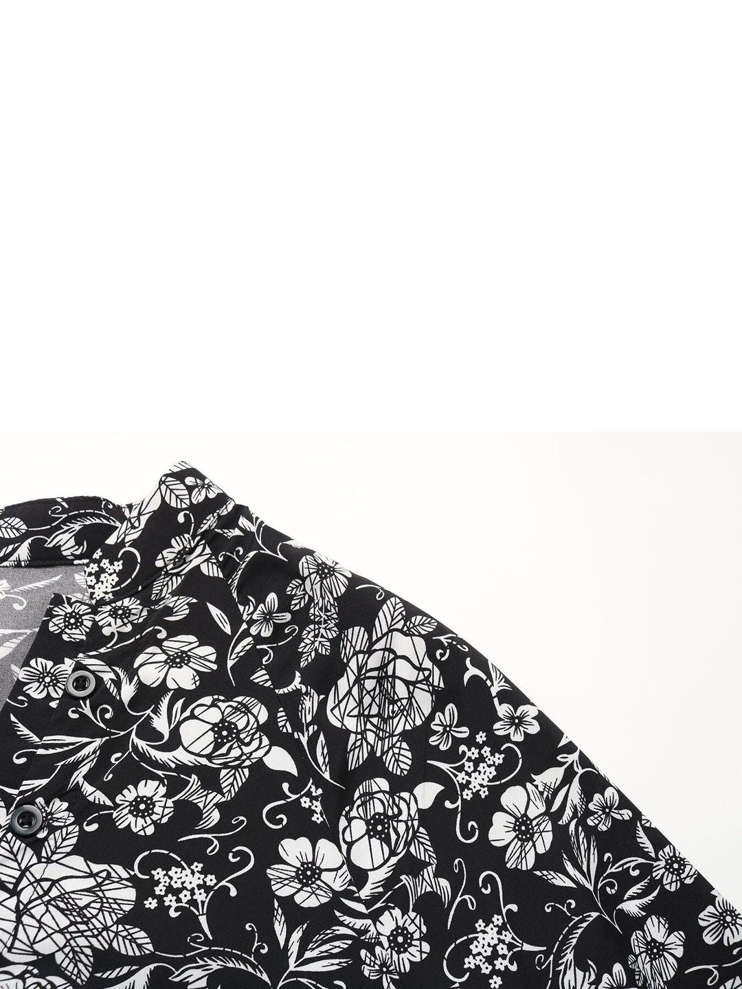 Women's Black Floral Print Bishop Sleeve Midi Dress