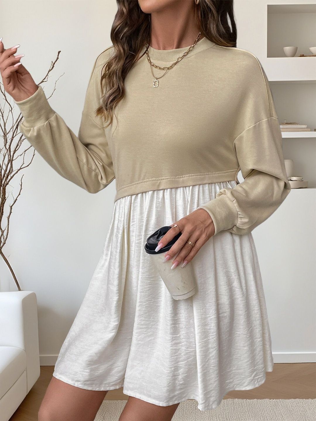 Women's Grey Nowi Colourblocked A-Line Dress