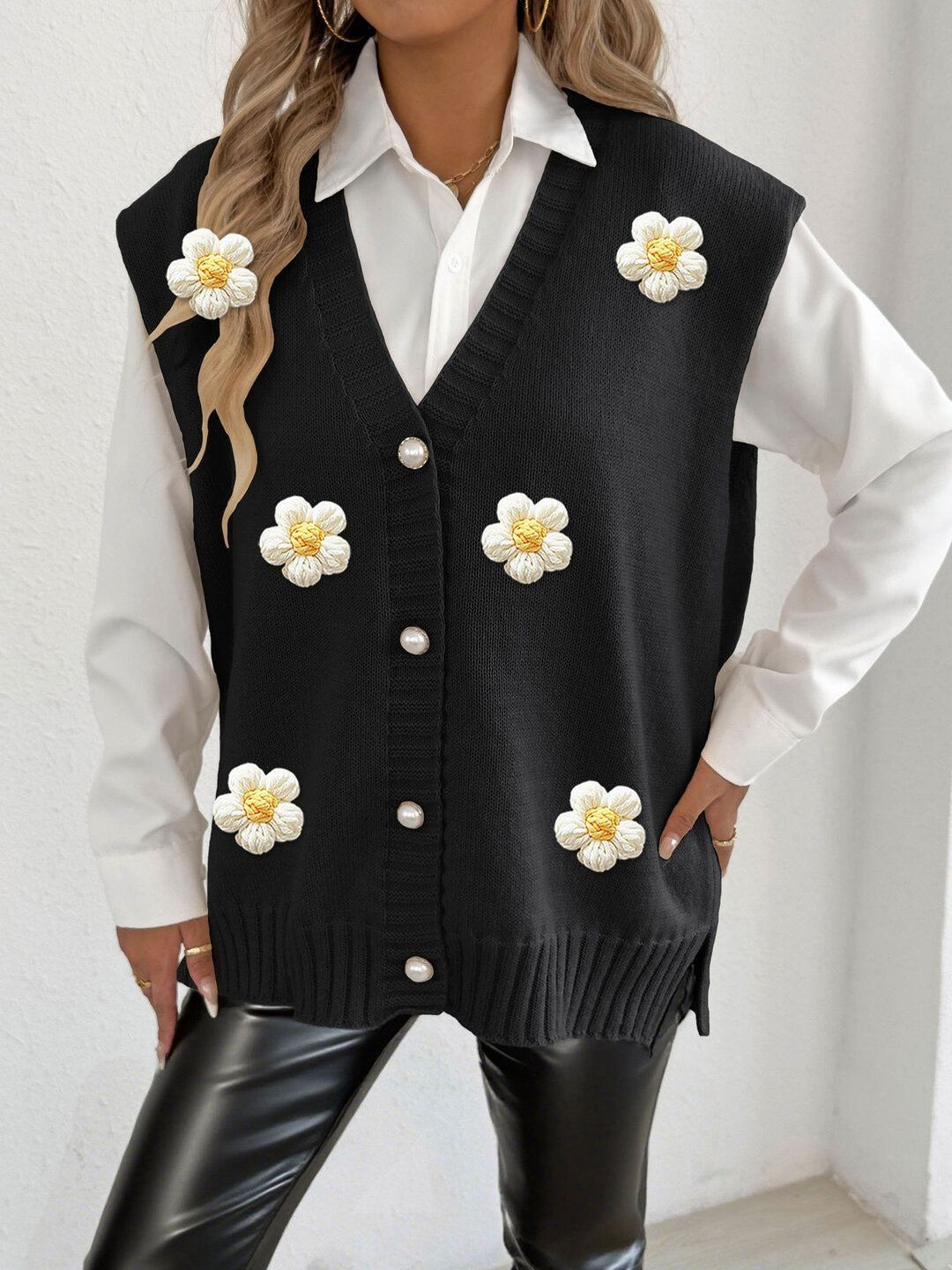 Women Sweater Vest with Embellished Detail