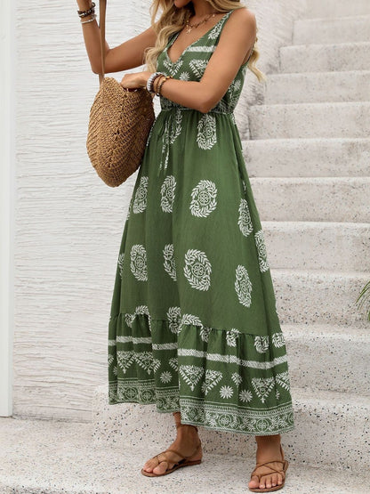 Green Bohemian Ethnic Maxi Dress