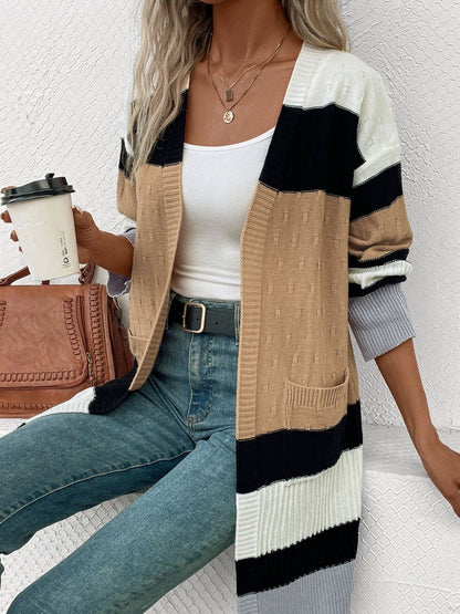 Colourblocked Cardigan in Brown Style 721 - Nowi Korean Fashion