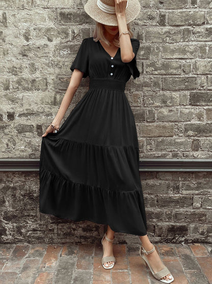 Fit & Flare Maxi Dress in Black cotton Style 758 - Nowi Korean Fashion