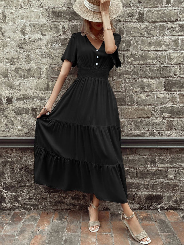 Fit & Flare Maxi Dress in Black cotton Style 758 - Nowi Korean Fashion
