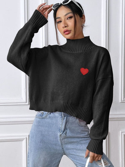 Crop Pullover with Embroidered Detail in Black acrylic - Nowi Korean Fashion