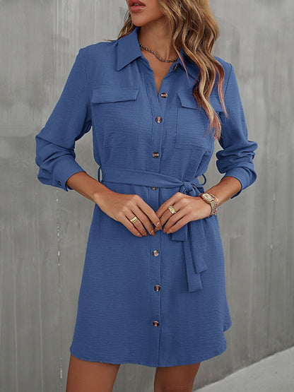 Women's Blue Shirt Dress Blend Printed Regular Fit