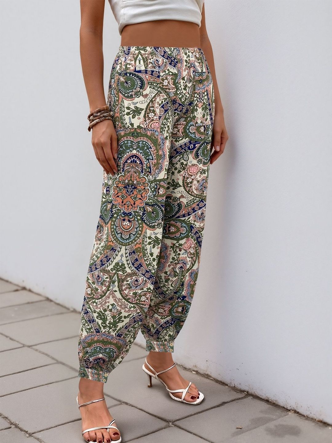 Women Printed Loose Fit Non Iron Trousers