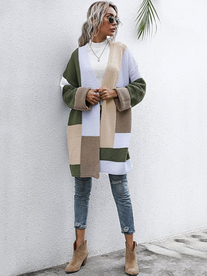 Women's Green Colourblocked Cardigan